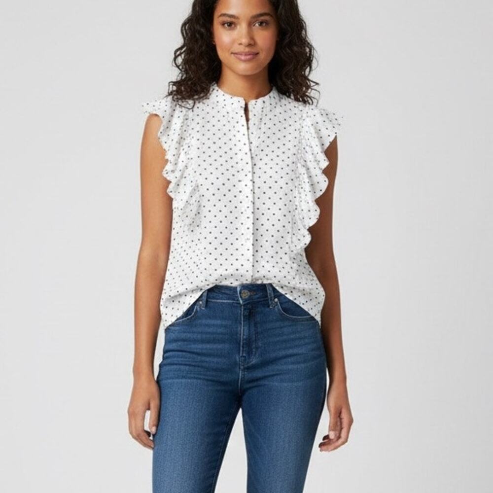 Hunter Bell Polka Dot Ruffle Sleeveless Blouse Size M
